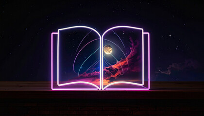 Neon book universe illustration