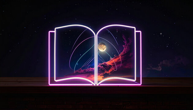 Neon book universe illustration