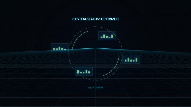Digital HUD Interface Featuring Animated Data Charts and Grid Background
