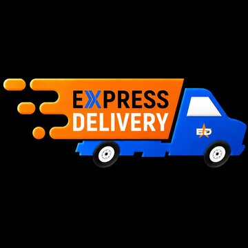 Express delivery truck with fast speed effect on dark background