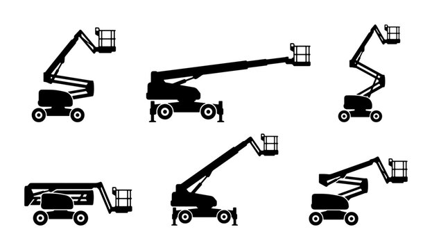 Aerial Lift Vectors, Boom Lift Icons, Scissor Lift Silhouettes, Construction Equipment Set