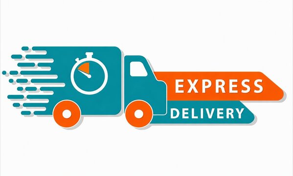 Express delivery truck icon with speedometer and motion blur