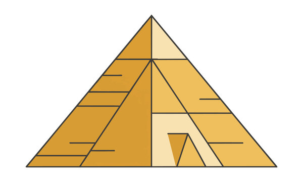 Ancient desert pyramid constructed from minimalist geometric triangles in golden ochre and sand yellow colors minimal architectural design concept