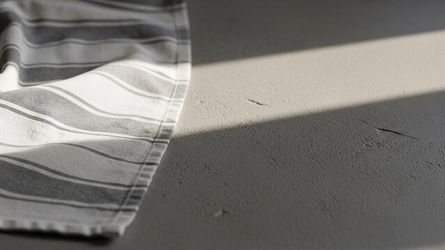 Striped Cloth Draped on Textured Surface with Sunlight