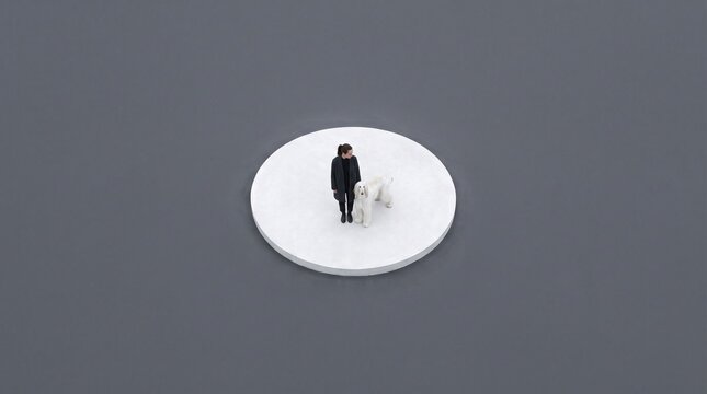 Person Walking White Dog on Minimal Platform