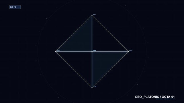 Rotating octahedron wireframe digital geometry with data points