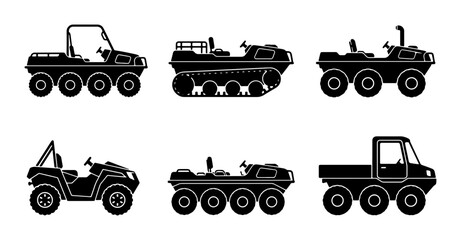 All-Terrain Vehicle Icons, Off-Road Utility Set, Rugged 6x6 and 4x4 Vector Collection © Toki
