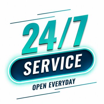 24/7 service badge with open everyday retro style design