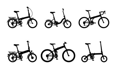 Obraz premium Compact Folding Bicycle Silhouettes, Urban Commute Bikes, Versatile Transport Icons