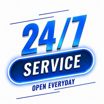247 service sign with open everyday text in blue modern style