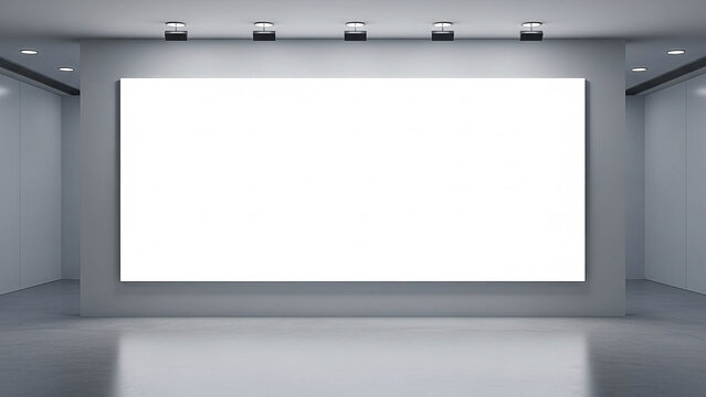 Modern Gallery Interior with Large Blank White Canvas
