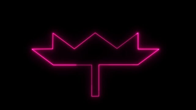 Abstract neon glowing maple leaf outline animation on black background