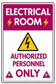 Electrical room warning sign with lightning symbol and authorized personnel only text