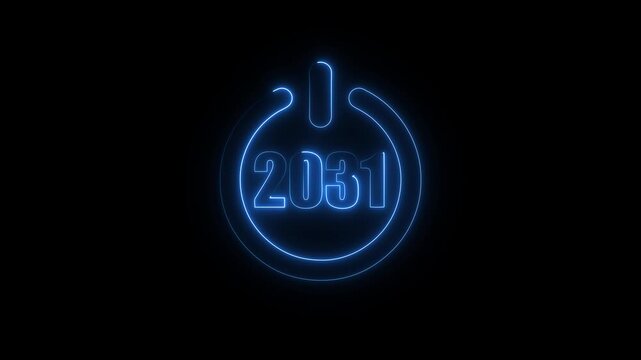 Happy New Year 2031 startup concept with glowing neon power icon loop