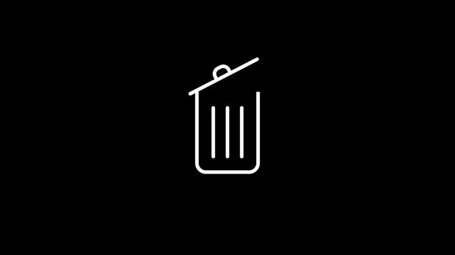 White minimalist trash can icon with star symbol on black background