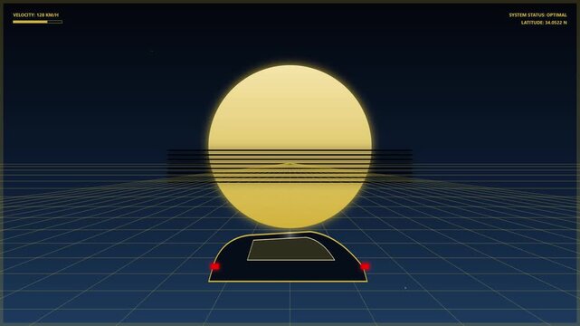 Retro Synthwave Background with Glowing Sun and Grid Digital Horizon