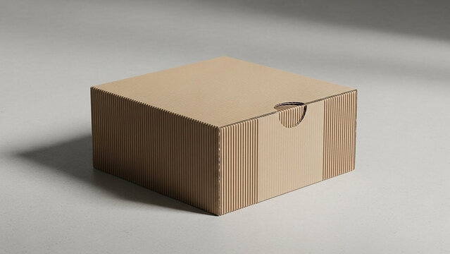 Corrugated Cardboard Box with Cutout on Gray Surface