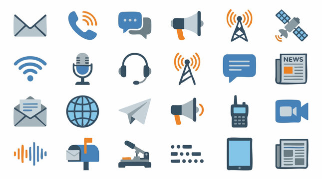 Communication and Technology Icons Set: Digital Media and Connectivity Symbols