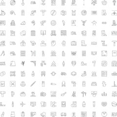 Fototapeta premium Large arrangement of linear symbols and monochromatic motifs showing different subjects, activities, and abstract ideas in a simple, flat design style