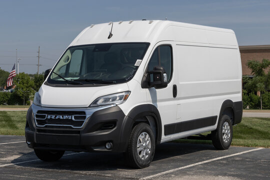 Ram 1500 Promaster Cargo Van at a dealership. Ram offers the 1500 Promaster with a 3.6L VVT V6 engine. MY:2026