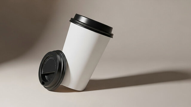 White Coffee Cup with Black Lid Angled and Lid Off