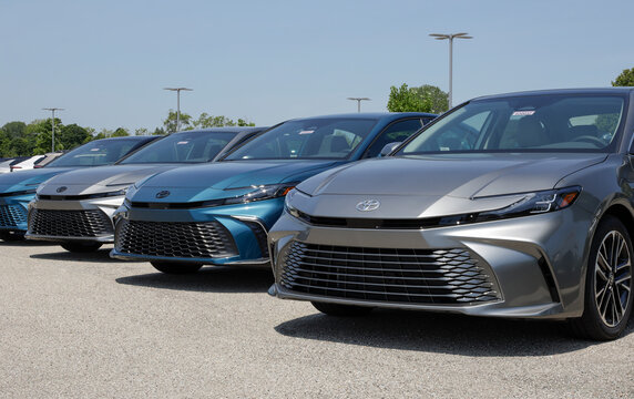 Toyota Camry display at a dealership. Toyota offers the Camry in LE, SE, Nightshade, XLE, and XSE models MY:2026