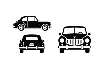 Fototapeta premium Vintage Car Icon Set Front Side and Rear View