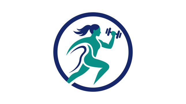 Fitness logo with woman exercising energetically.