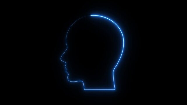 Neon Human Head Profile Animation Mind, Digital Intelligence, Brain Technology & Futuristic Motion Graphics on Black Background. animation