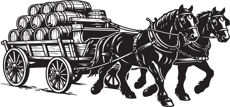 Vintage Two Horse Team pulling Wagon