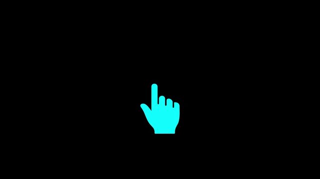 Mouse pointer hand clicks icon. Clicking finger icon, black background. Motion Graphic concept animation