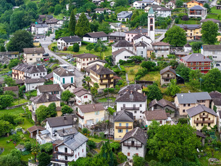 Fototapeta premium Drone view at Castaneda in Calanca valley in the Swiss alps