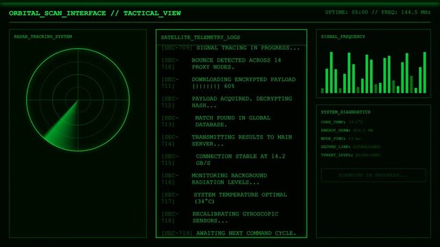 Orbital Scan Radar Tactical Satellite Tracking Interface Animation.