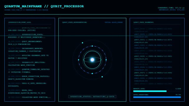 Quantum Mainframe Qubit Processor Bloch Sphere Animation.