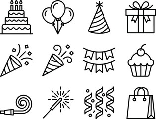 Fototapeta premium Icon Set Birthday Party Decorations