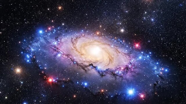 A stunning spiral galaxy shines brightly in the vastness of outer space with stars and celestial bodies surrounding it.