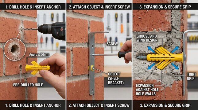 Infographic guide for installing expansion wall anchor in brick