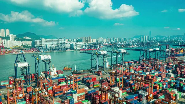 Container port, cargo shipping terminal, industrial harbor, logistics hub