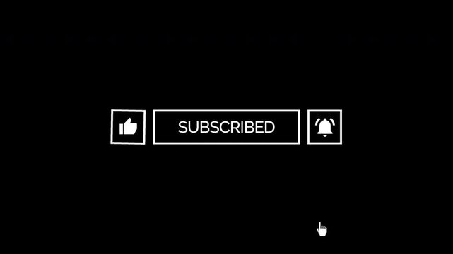 Animated YouTube Subscribe Button for Video Overlay. Like Subscribe Bell Notification Button, subscribe to channel. Transparent Screen
