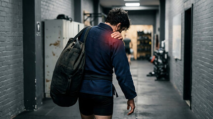 Obraz premium Shoulder Pain After Workout: Gym Injury, Muscle Strain, and Physical Therapy for Athletes