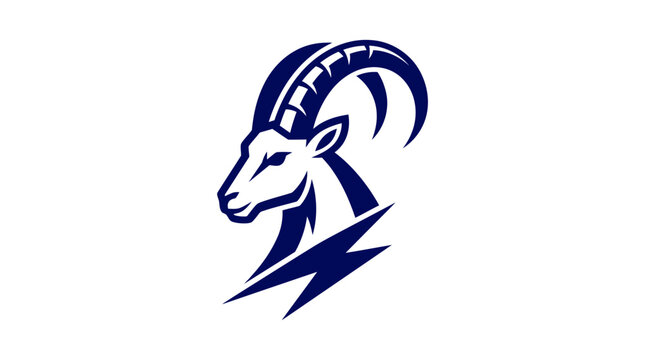 Blue ibex ram head with lightning bolt logo.