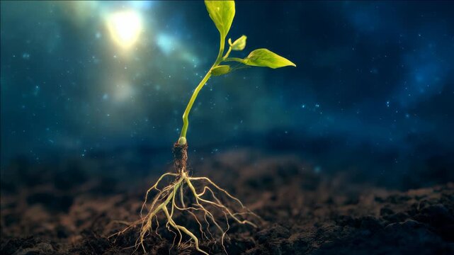 A tender seedling breaks free from the earth, symbolizing new beginnings and growth.