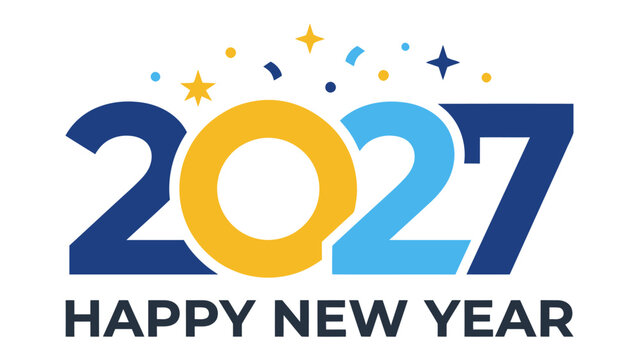 Happy New Year 2027 Graphic: A festive and vibrant graphic design proclaiming Happy New Year 2027, adorned with colorful confetti and sparkling stars, ushering in a fresh start.