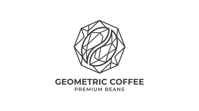 Minimalist Geometric Coffee Bean Logo Design with Polygonal Line Art Style