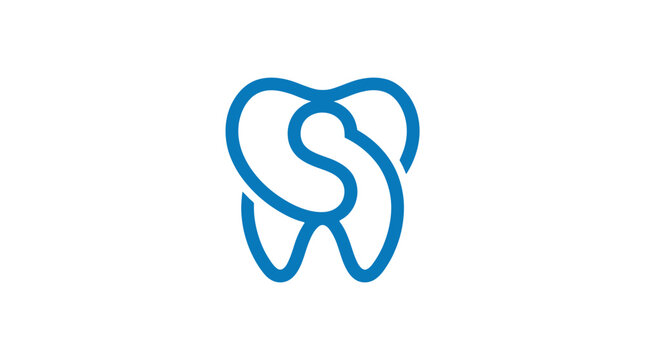 Blue tooth outline with letter S dental logo.