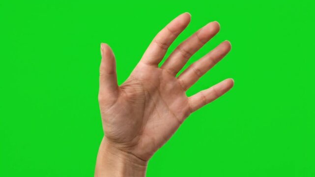 Close-up of Person Hand Opening and Closing Palm Gesture Isolated on Green Screen Background