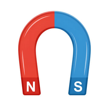 Glossy red and blue horseshoe magnet with north south poles