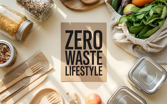 Zero waste lifestyle concept with eco friendly products and healthy food