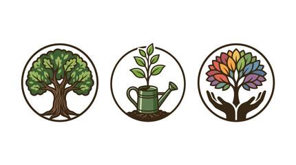 Obraz premium Tree growth and diversity icons in circles
