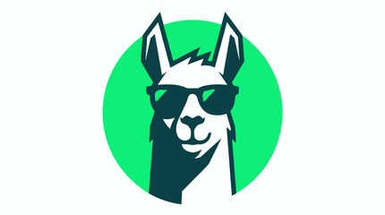 Cool llama mascot wearing sunglasses in green circle. © kaninss